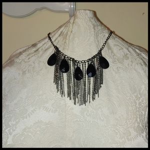 Gun Metal Chain and Faceted Teardrop Necklace